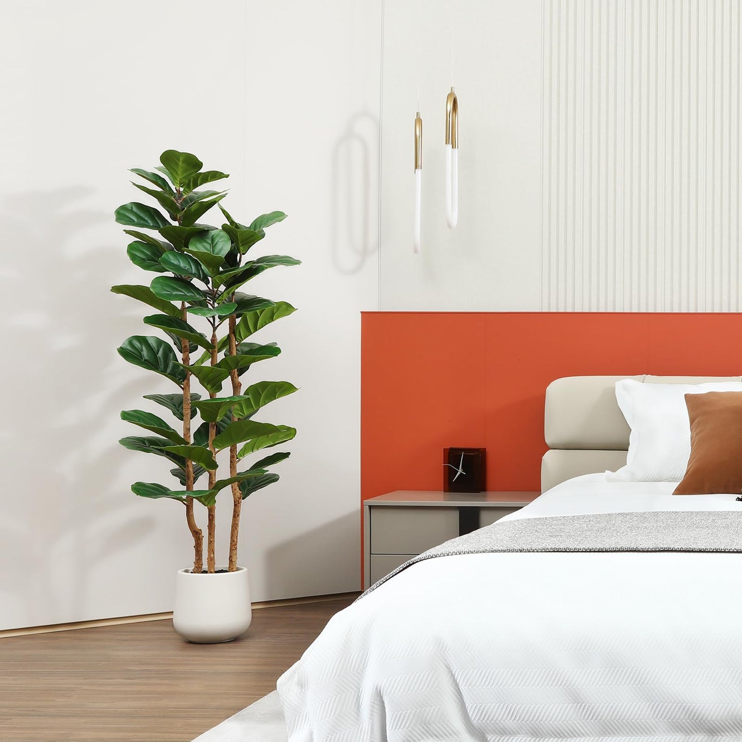 5 Ft Artificial Fiddle Leaf Fig Tree with White Planter Pot