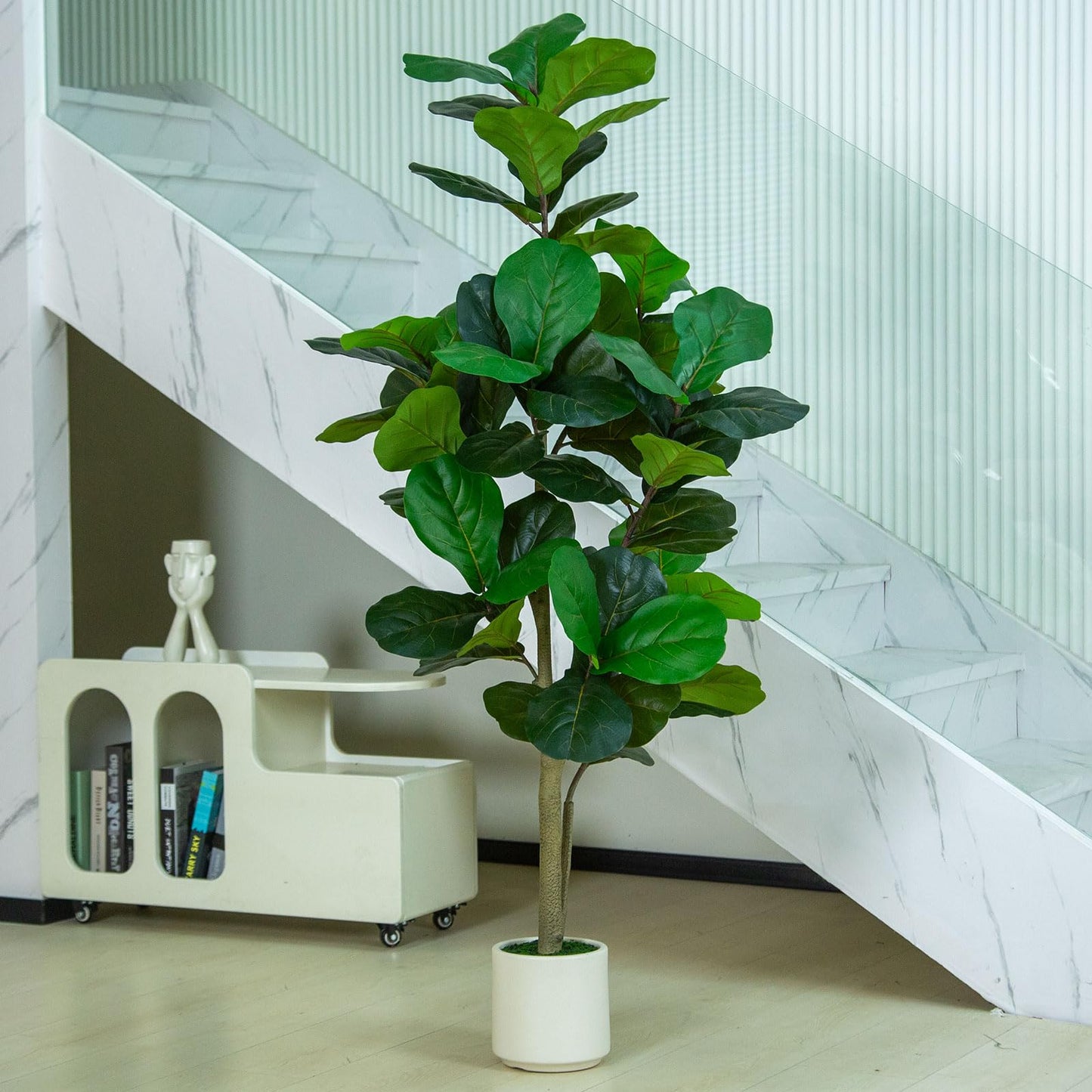 6FT Fiddle Leaf Fig Artificial Tree with White Planter Pot